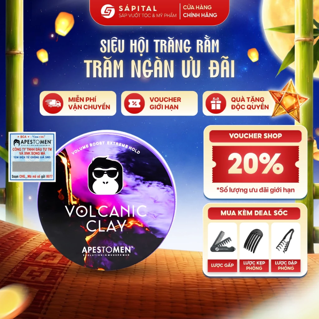 [TEM SMS] Sáp vuốt tóc Volcanic Clay - Sáp cứng giữ nếp 16h, Không bết dính, Chính hãng Singapore