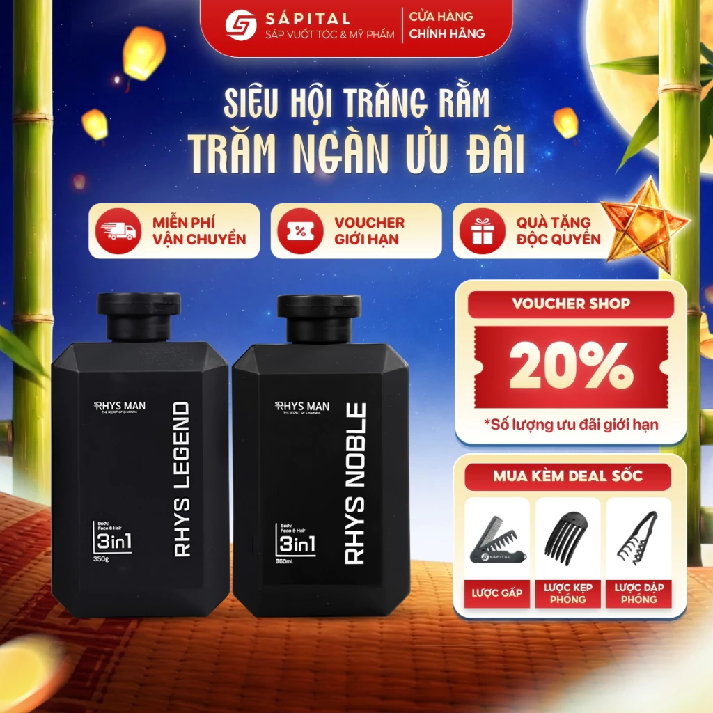 Sữa tắm gội nam 3in1 Rhys Man hương nước hoa Rhys Legend, Noble 3