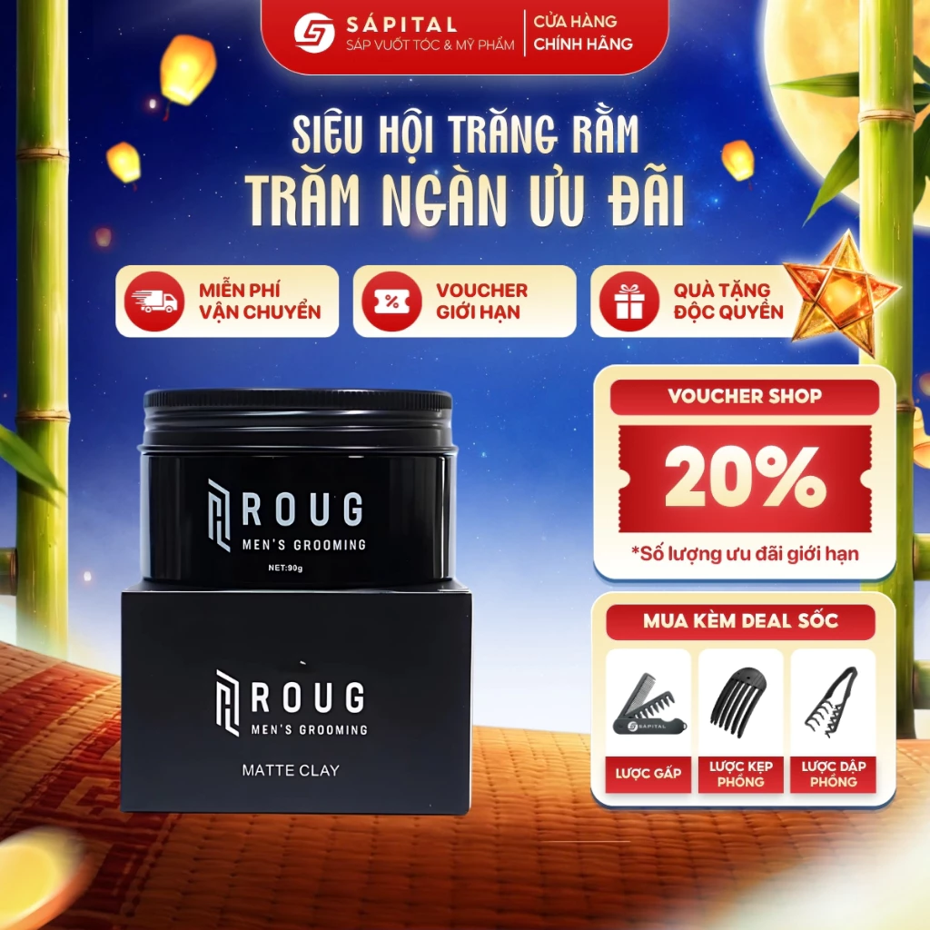 [VERSION 4] Sáp vuốt tóc Roug Matte Clay - Roug Đen cho tóc mỏng, Giữ nếp tới 12h, Không bết dính
