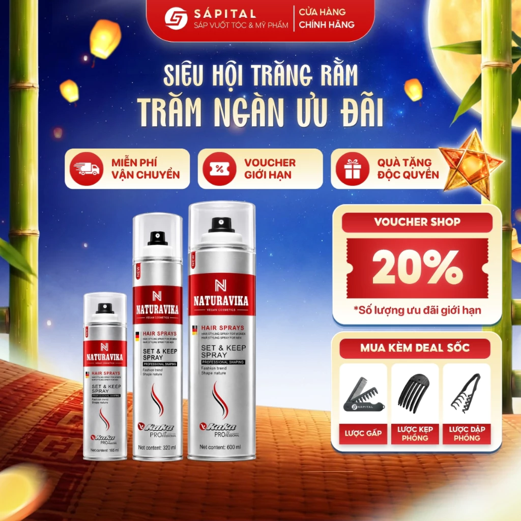 Gôm xịt tóc NATURAVIKA Chính Hãng - Giữ nếp tóc tới 16h, Không để lại vảy trắng, Phù hợp cả nam & nữ