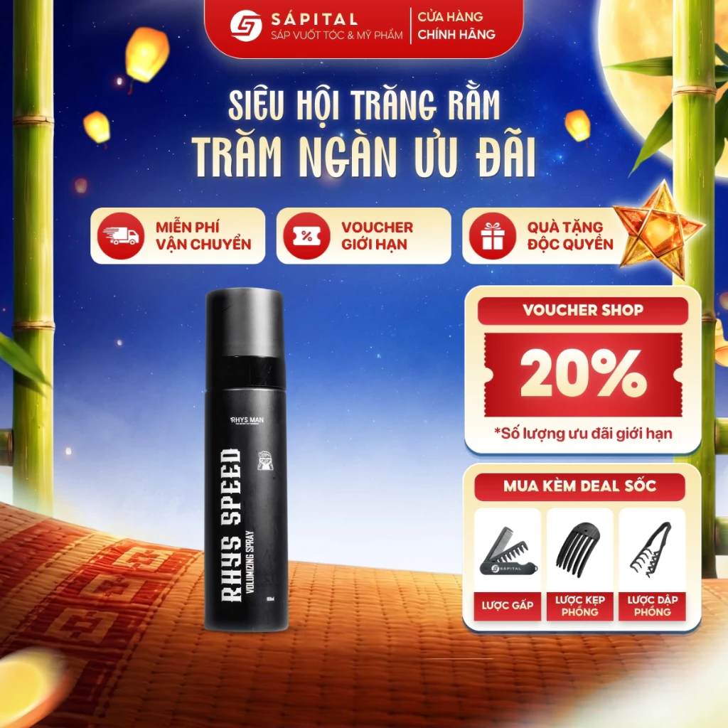 Xịt phồng tóc Rhys Man, xịt tạo độ phồng, giữ nếp tự nhiên, không gây bết tóc Rhys Speed+ 90ml