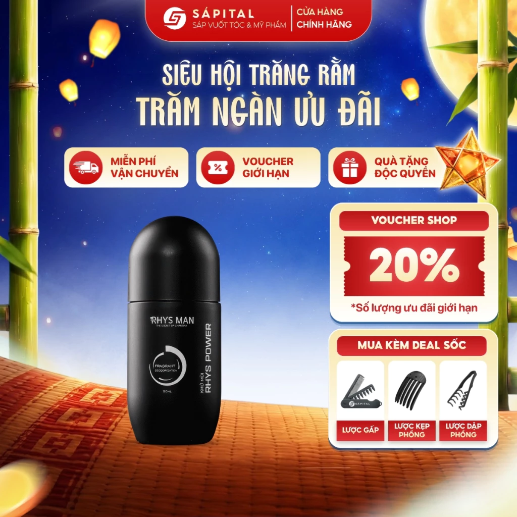 Lăn khử mùi Rhys Man Power - Hỗ trợ giảm tiết mồ hôi, Khử mùi cơ thể, Hương thơm nước hoa dịu nhẹ