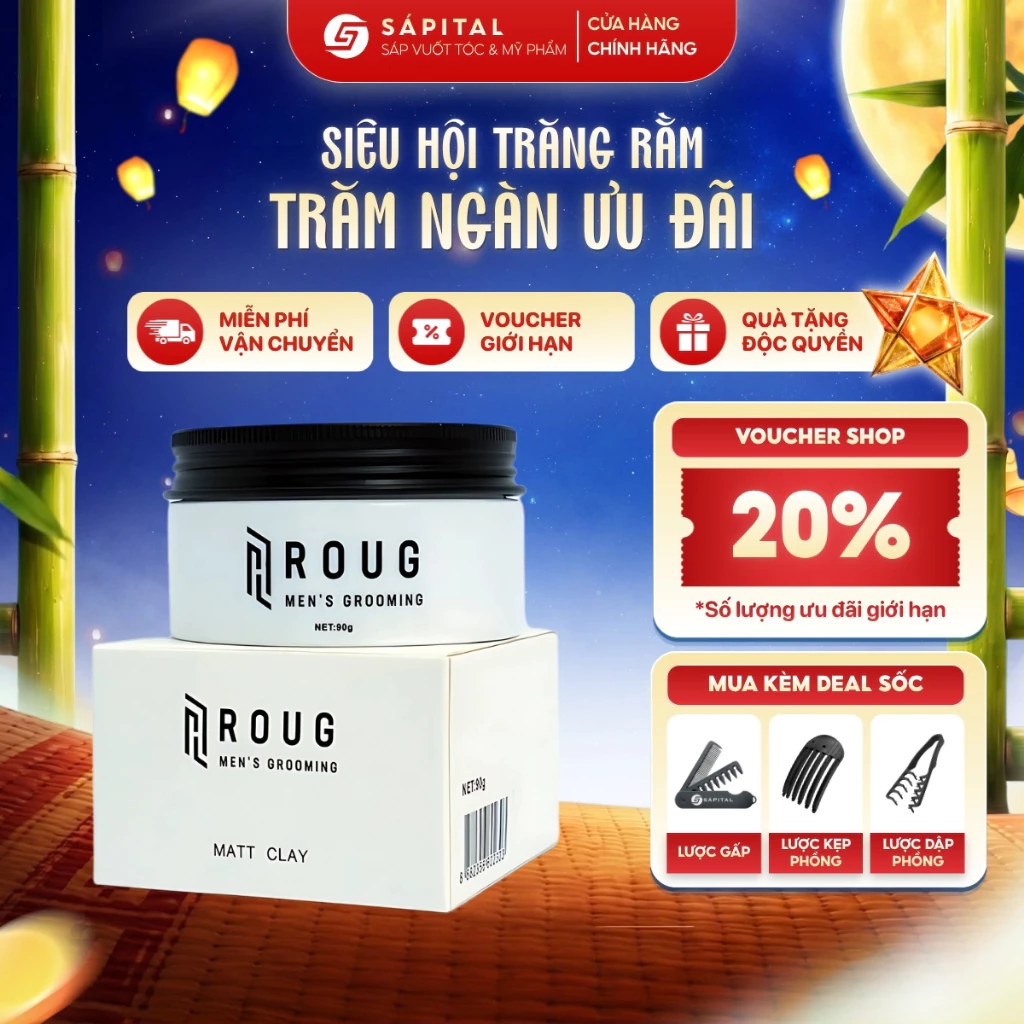 [SVIP] Sáp vuốt tóc Roug Matt Clay - Roug Trắng cho tóc dày, Giữ nếp tới 16h, Không bết dính