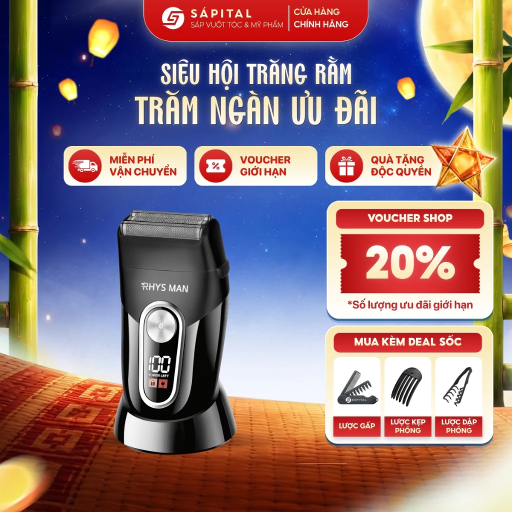 Máy cạo râu Rhys Man RM001 chống nước IPX4, thiết kế công thái học, công suất 5W mạnh mẽ