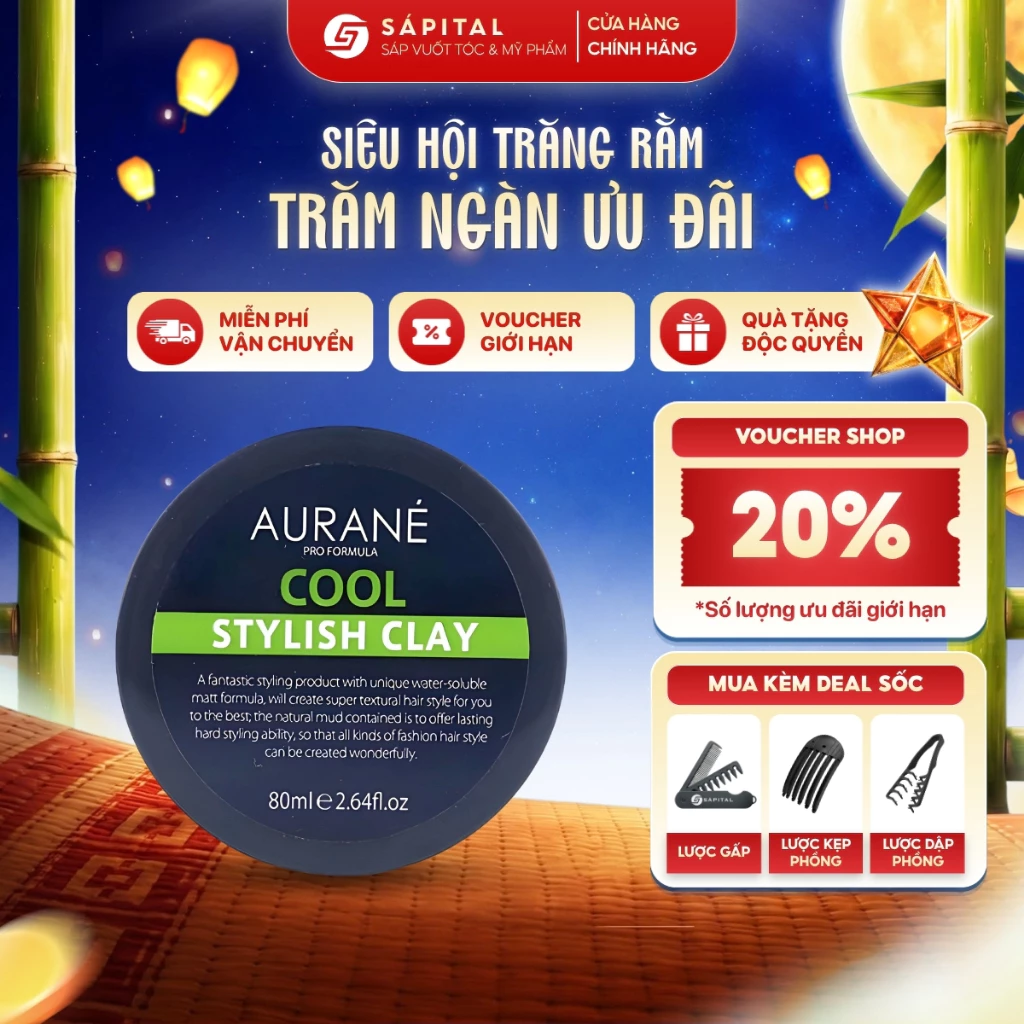 [SVIP]Sáp vuốt tóc Aurane Cool Stylish Clay - Aurane Xanh | Sáp Cứng giữ nếp tới 16h, Không bóng bết