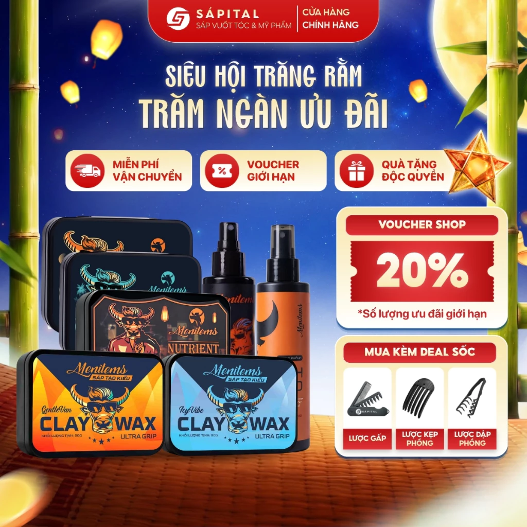 Sáp vuốt tóc MENITEMS Tropical Wind, Perfect Night, Gentle Blue, Ultra Grip, Genesis, Xịt tạo phồng