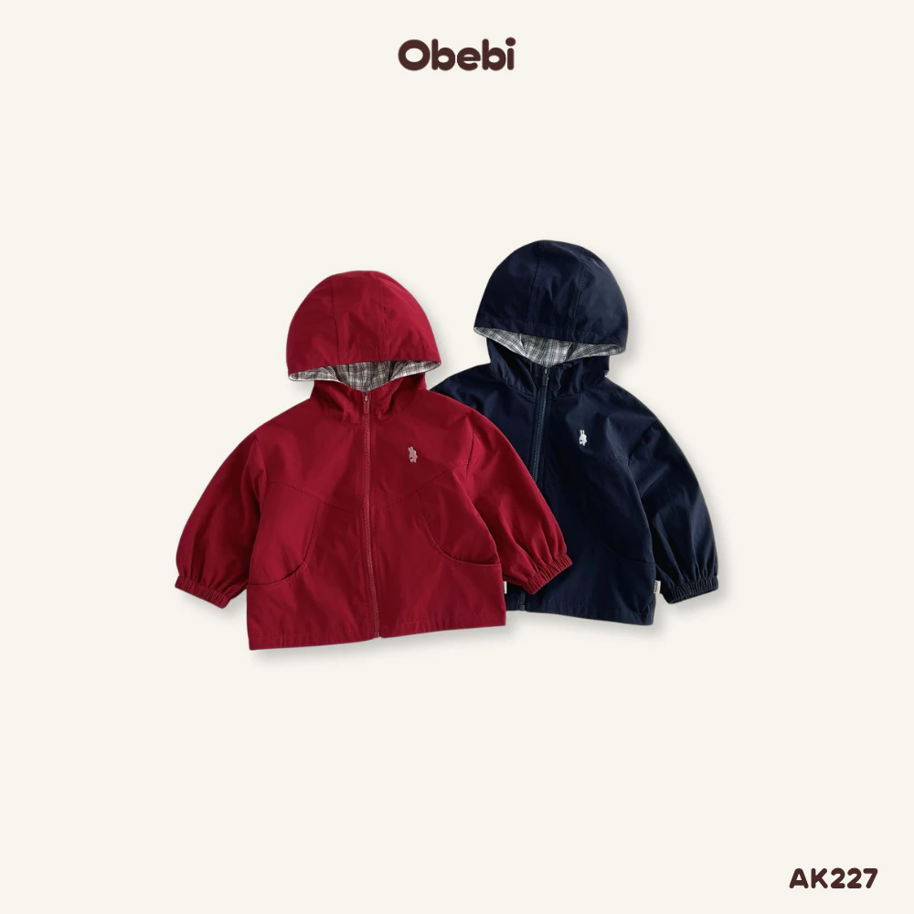 Áo Khoác Gió Thu Đông Mũ Lót 2 Lớp Cho Bé Trai Bé Gái Từ 8 - 23kg Obebi AK227