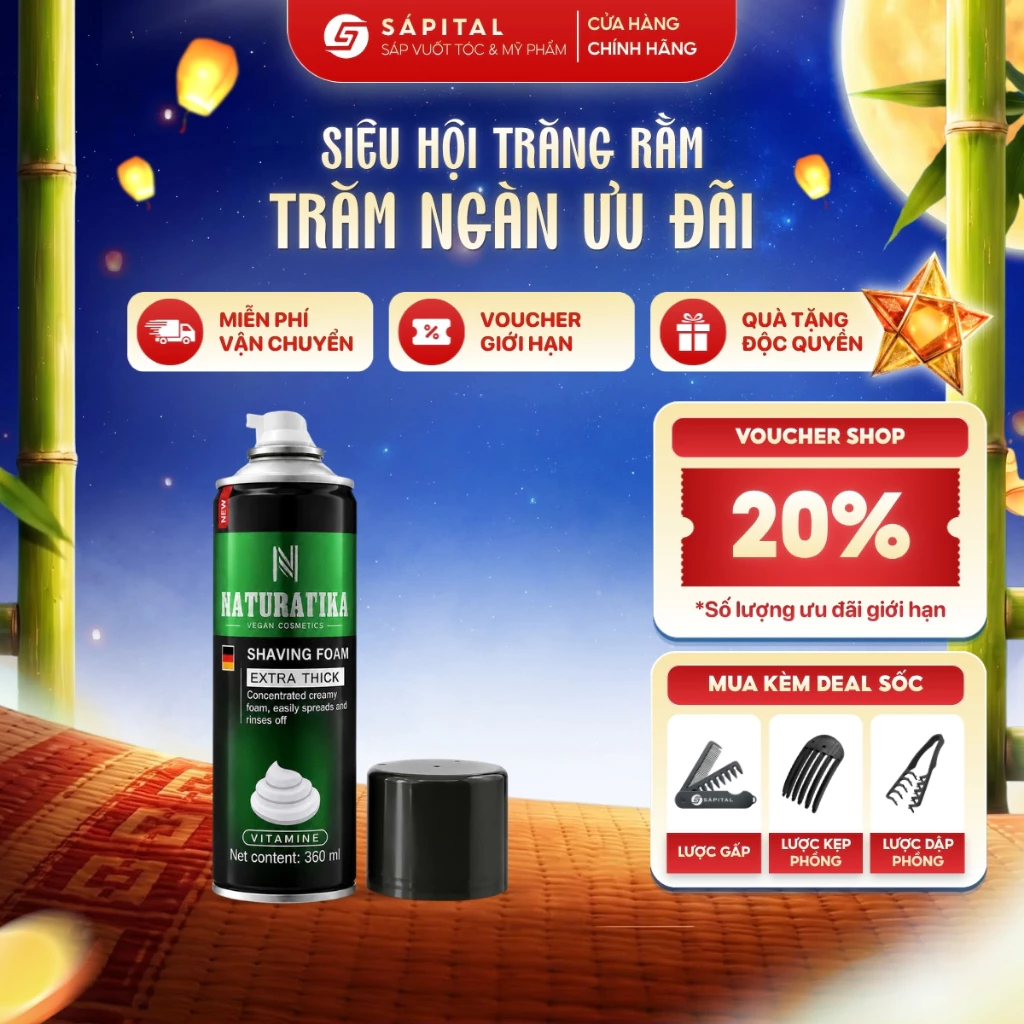Bọt cạo râu NATURA VIKA - Bọt mịn làm mềm râu, Hương thơm mát, Dung tích lớn phù hợp barber shop