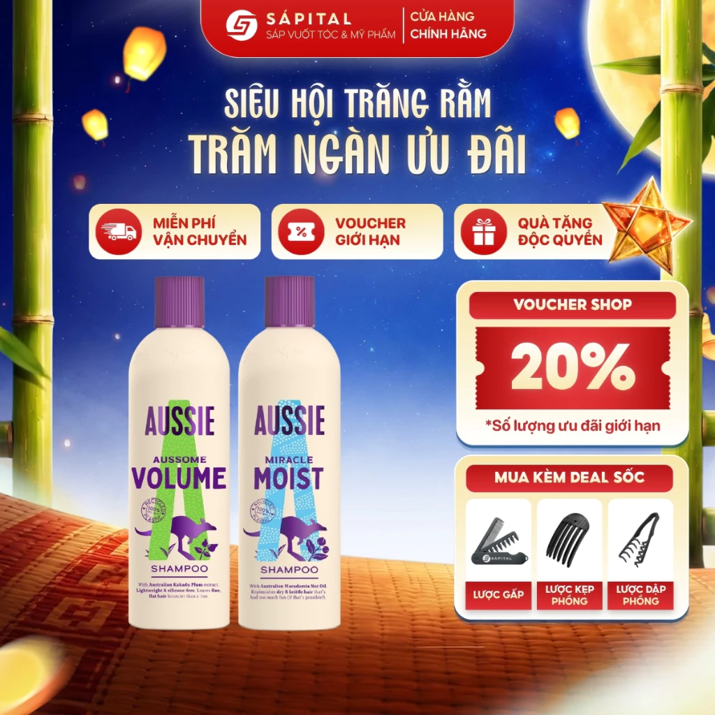 Dầu Gội Aussie Miracle Moist/Aussome Volume Chính Hãng-Gội Thuần Chay, Cấp Ẩm, Phục Hồi, Tăng Phồng