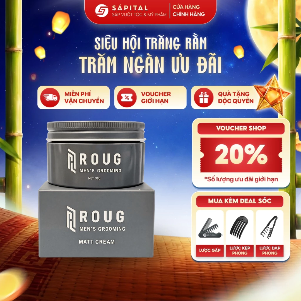 Sáp vuốt tóc Roug Matt Cream Roug Xám - Sáp dưỡng tạo kiểu, Độ bóng tự nhiên, Linh hoạt tạo kiểu