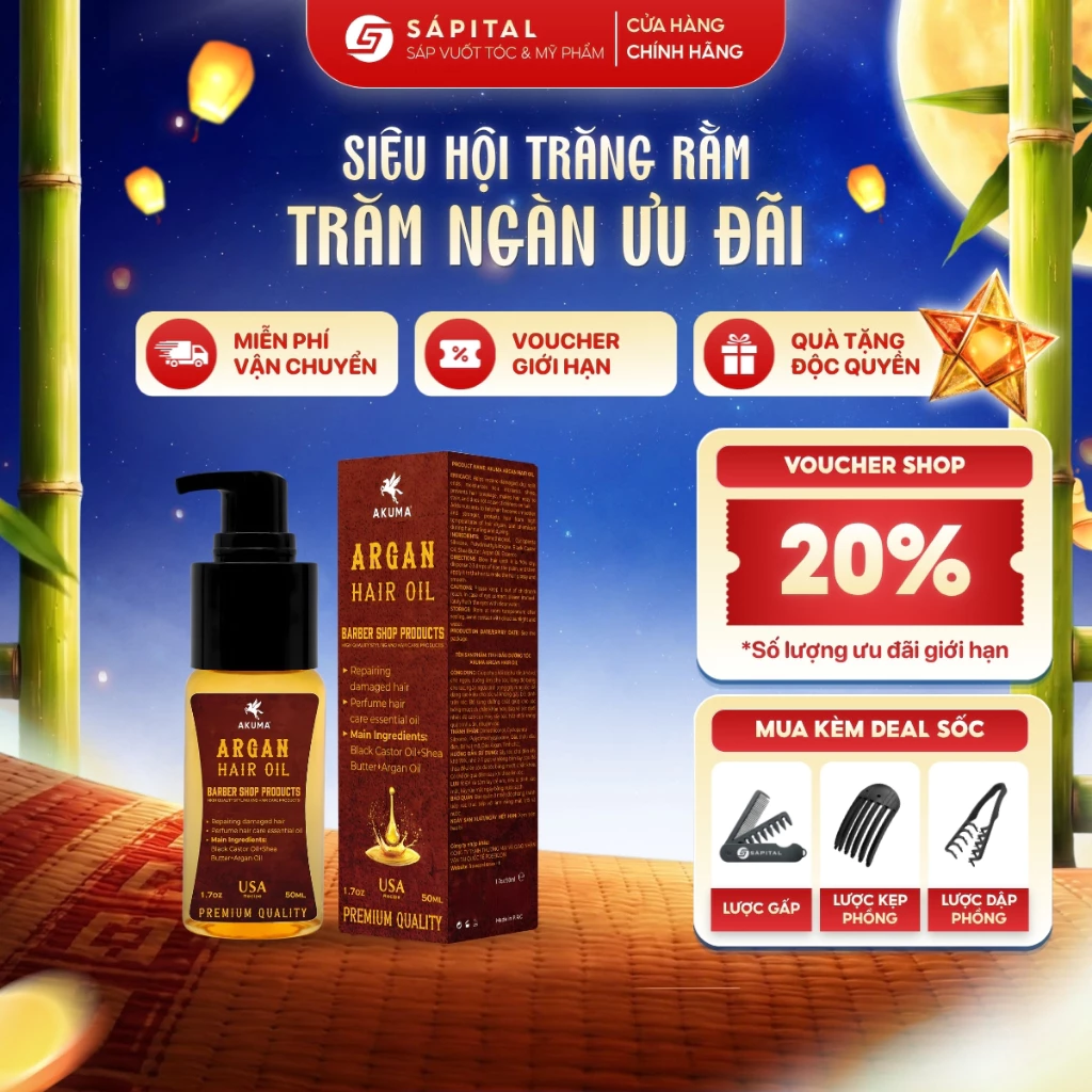 Tinh dầu dưỡng tóc Akuma Argan Hair Oil | Dưỡng tóc nam dành cho mái tóc khô xơ chẻ ngọn
