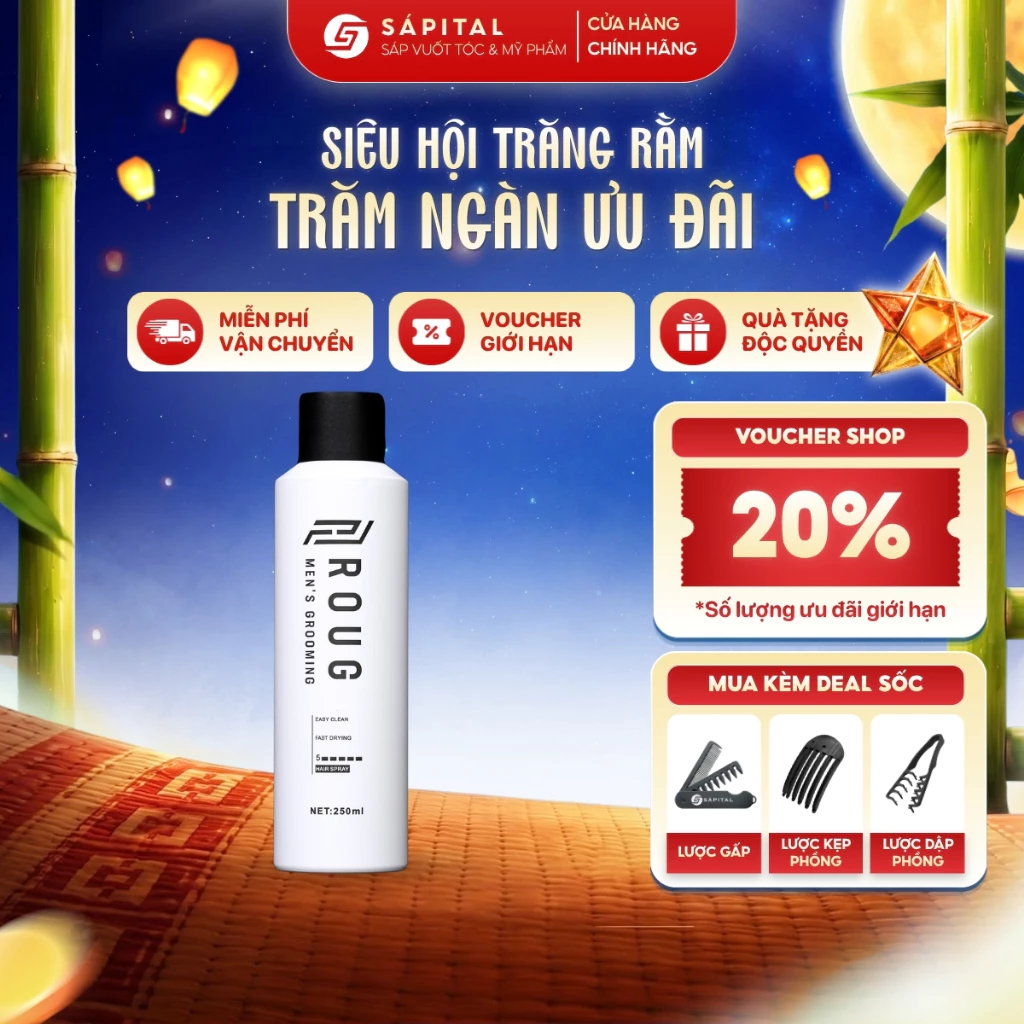 Gôm xịt tóc Roug - Gôm mềm giữ nếp linh hoạt tự nhiên, Dễ dàng gội rửa và chỉnh form sau đội mũ