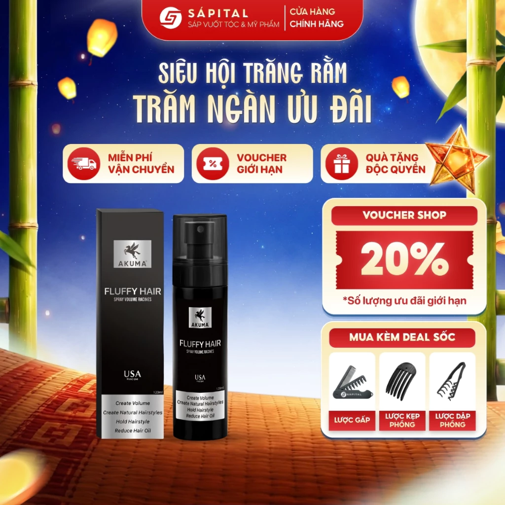 Xịt tạo phồng Akuma Fluffy Hair - Xịt bồng bềnh, Tạo nếp tóc, Kiềm dầu, Dùng cho cả nam&nữ