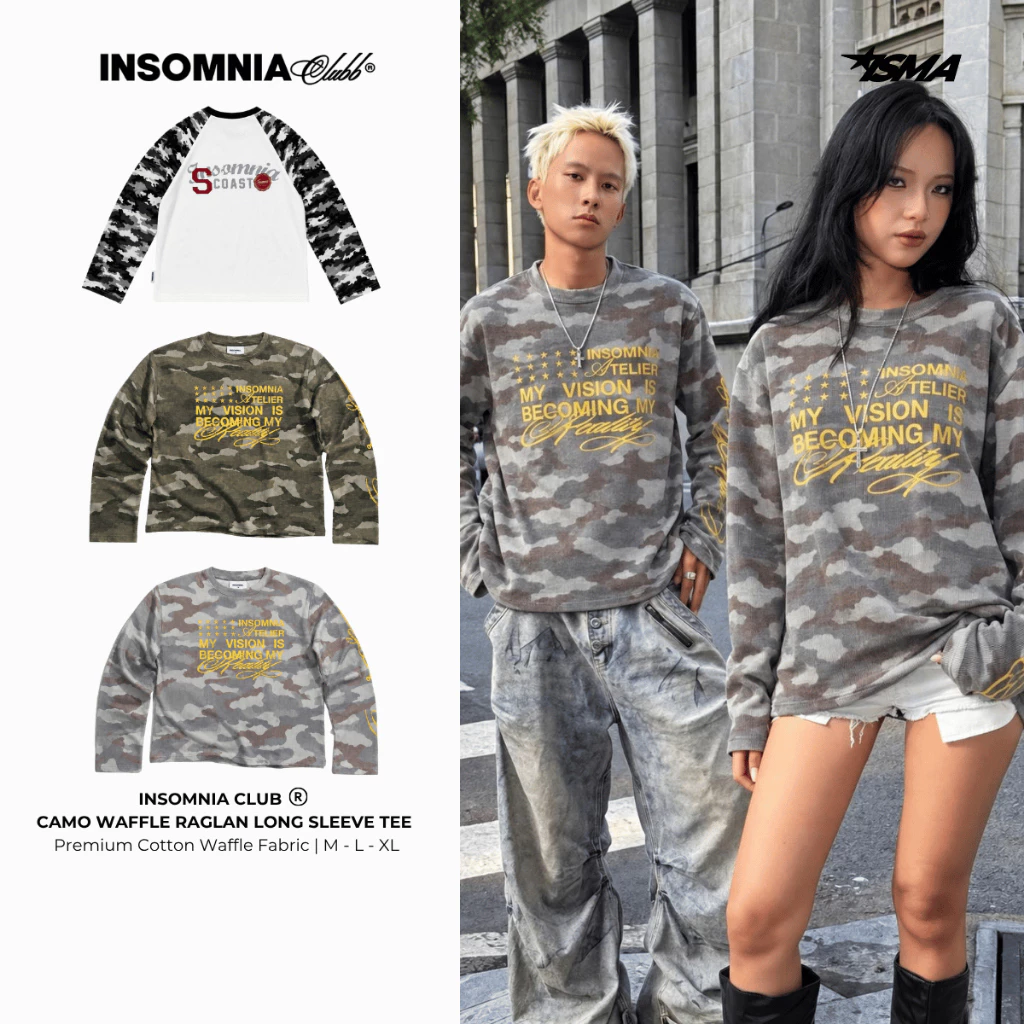 [NEW ARRIVAL] Áo Thun Tay Dài Raglan Camo Cotton Waffle Form Boxy Unisex - TS082 TS089 TS092