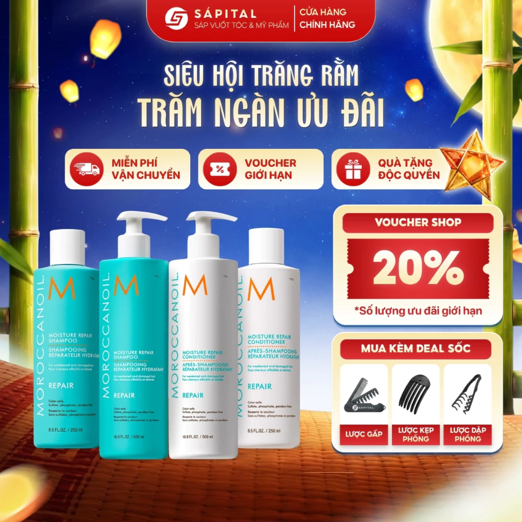 Combo Dầu Gội Xả Moroccanoil Moisture Repair chính hãng - Phục hồi tóc hư tổn, Dưỡng ẩm