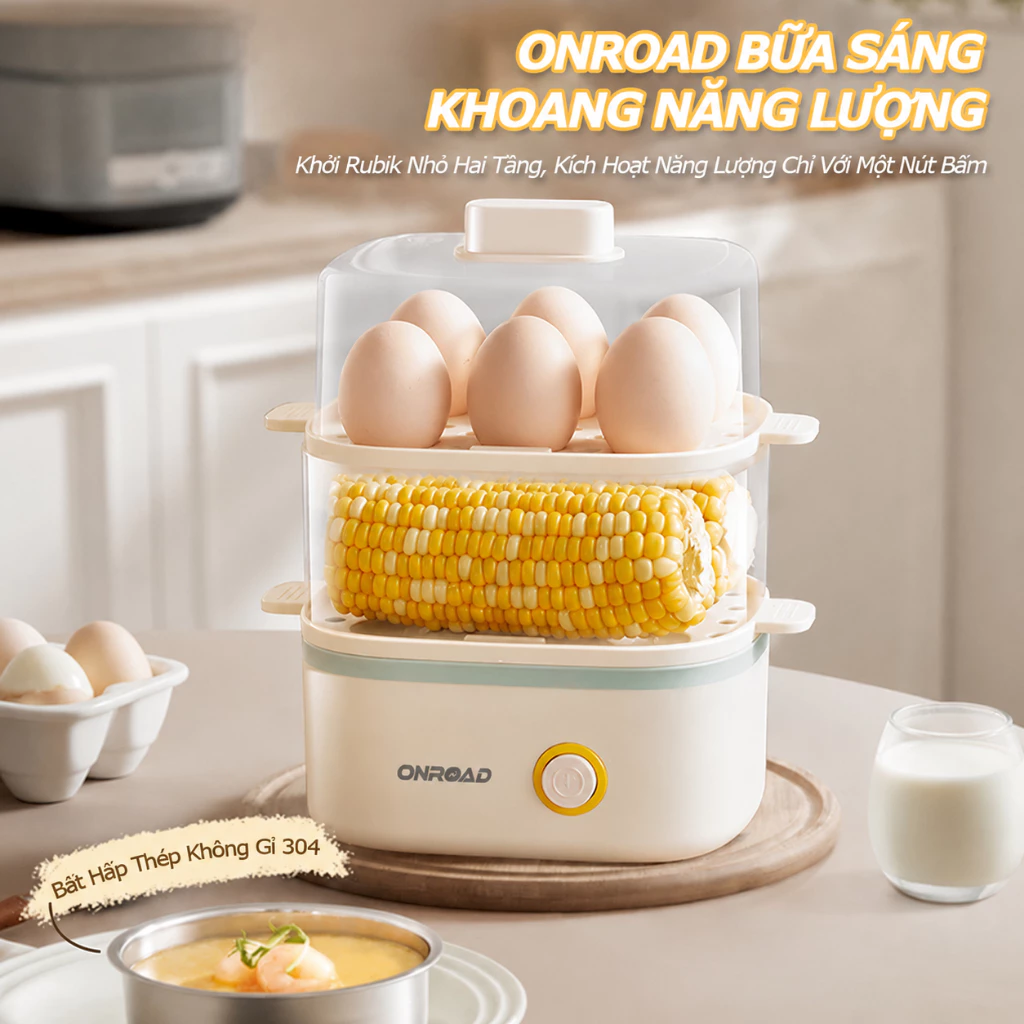 Nồi Hấp, Mini 2 Tầng, Tạo Hơi Nhanh, Tự Ngắt Khi Cạn Nước, Hấp Trứng/Ngô/Thịt, Tiện Lợi Cho Gia Đình