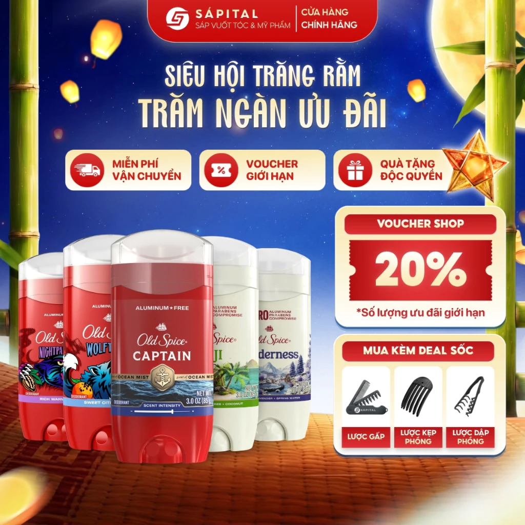 Lăn Old Spice 85G (Sáp Xanh) - Đủ mùi hương, Lưu hương tới 48h, Phù hợp cho cả nam & nữ