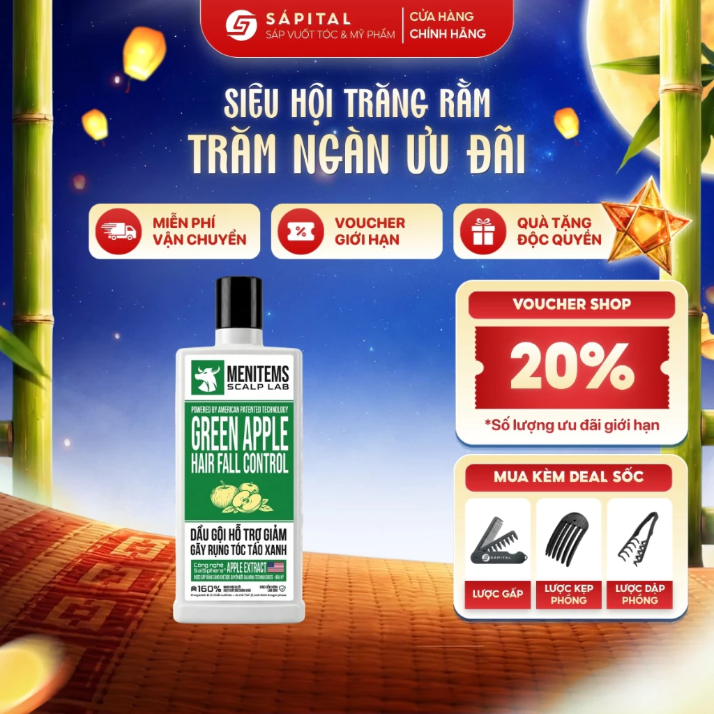 Dầu Gội Táo Xanh Menitems Green Apple Hair Fall Control – Hỗ trợ giảm rụng, chăm sóc tóc