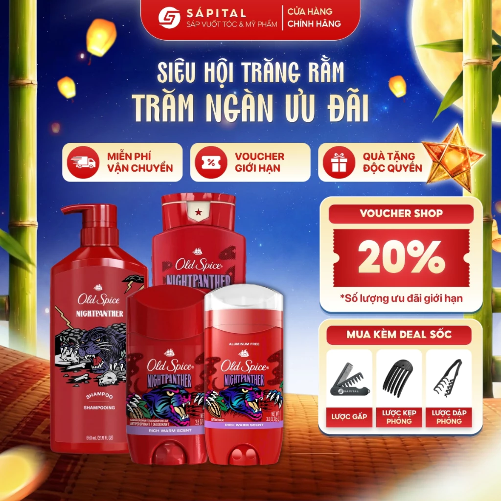 Lăn, Sữa tắm, Dầu gội Old Spice Nightpanther - Giữ hương lâu, Dùng cho cả nam&nữ