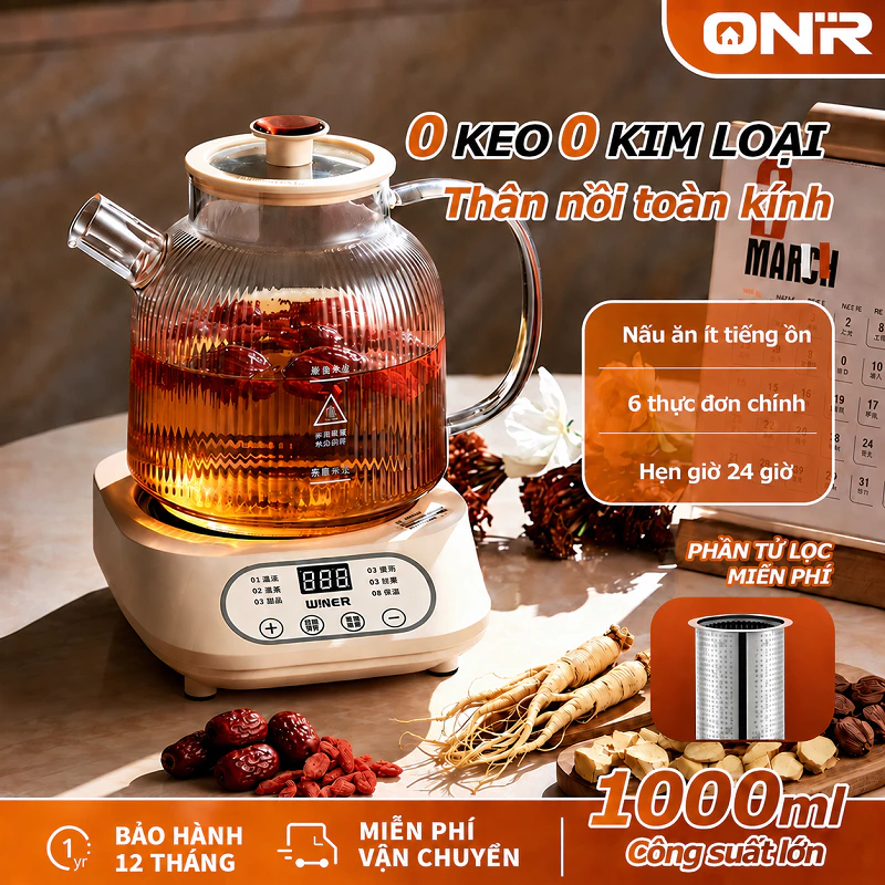 Ấm Đun Siêu Tốc 1L, 500W Làm Nóng Nhanh, Ấm Thủy Tinh Đa Năng, Ấm Pha Trà Hoa, Giữ Ấm, Hẹn Giờ