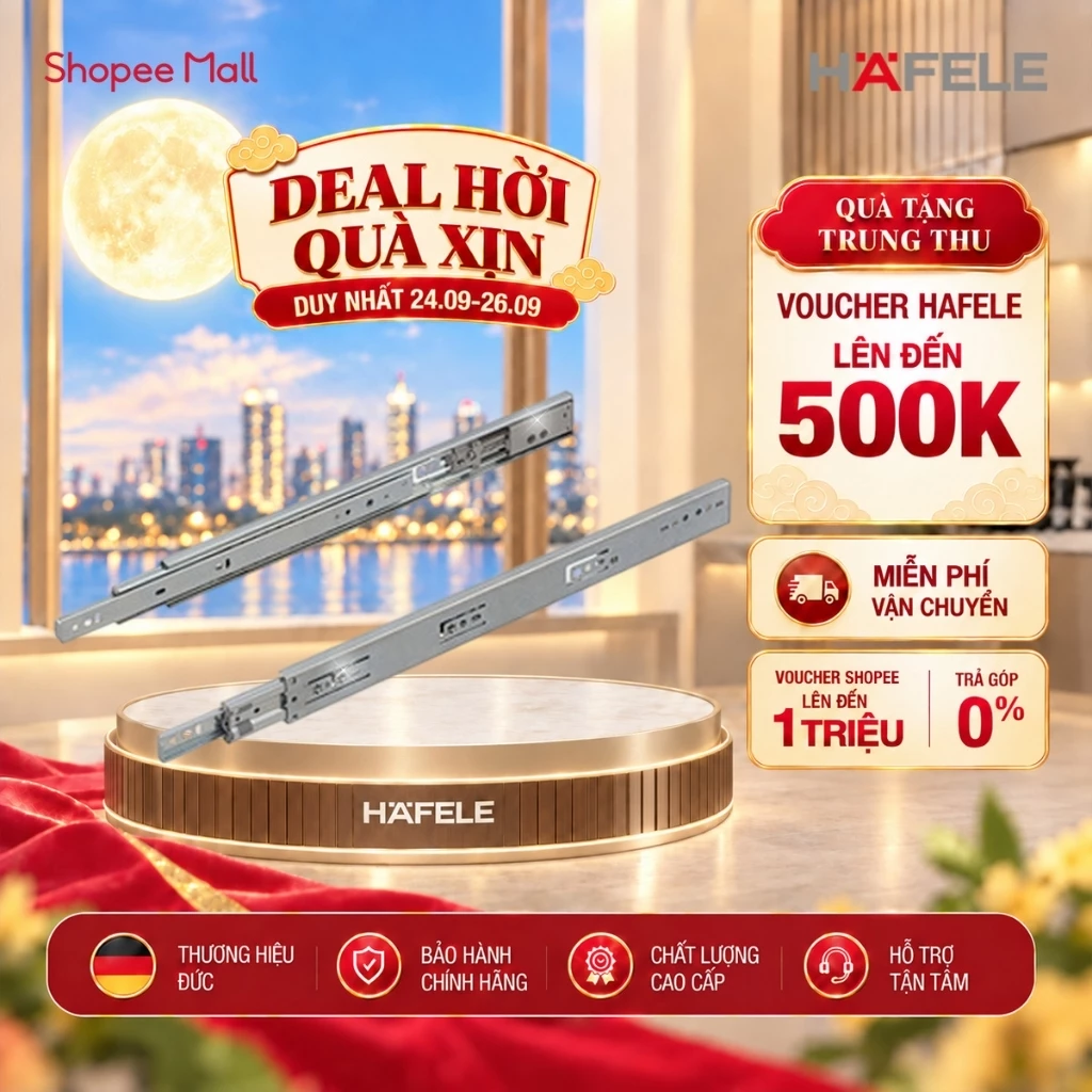 Cặp Thanh Ray Bi 3 Tầng Giảm Chấn Hafele