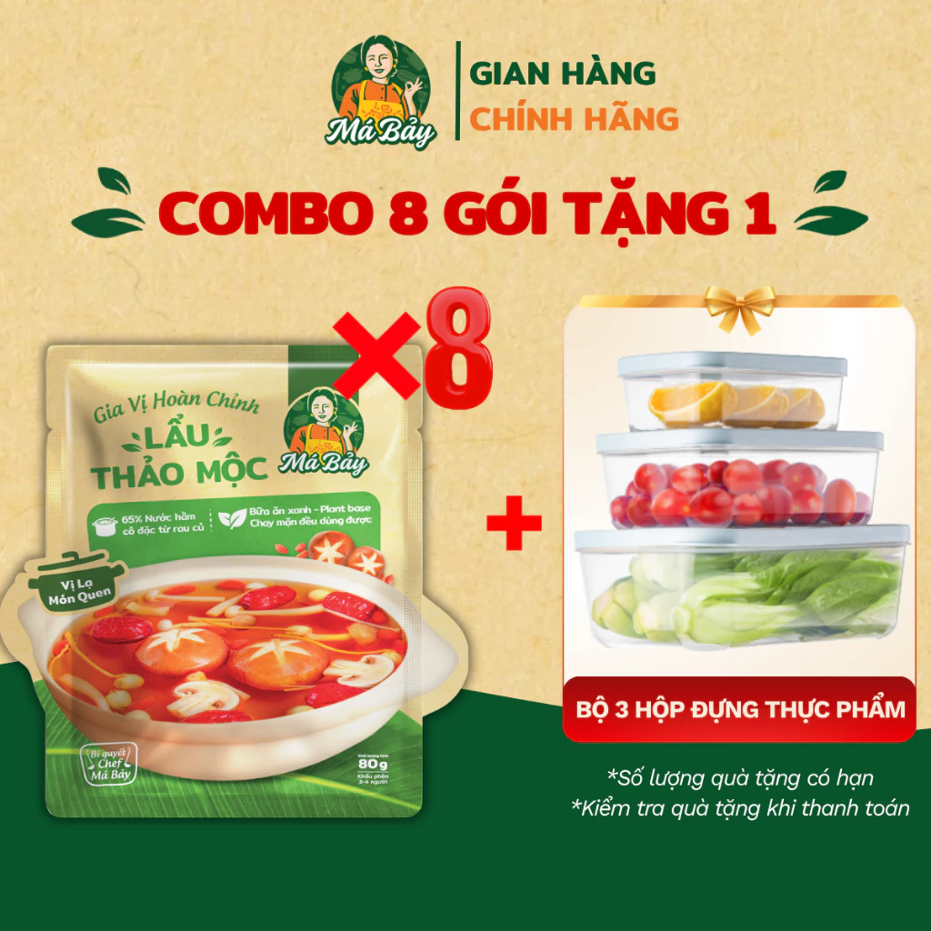Gia vị lẩu thảo mộc Má Bảy 80g nấu lẩu chay lẩu nấm canh súp thanh đạm không cần nêm