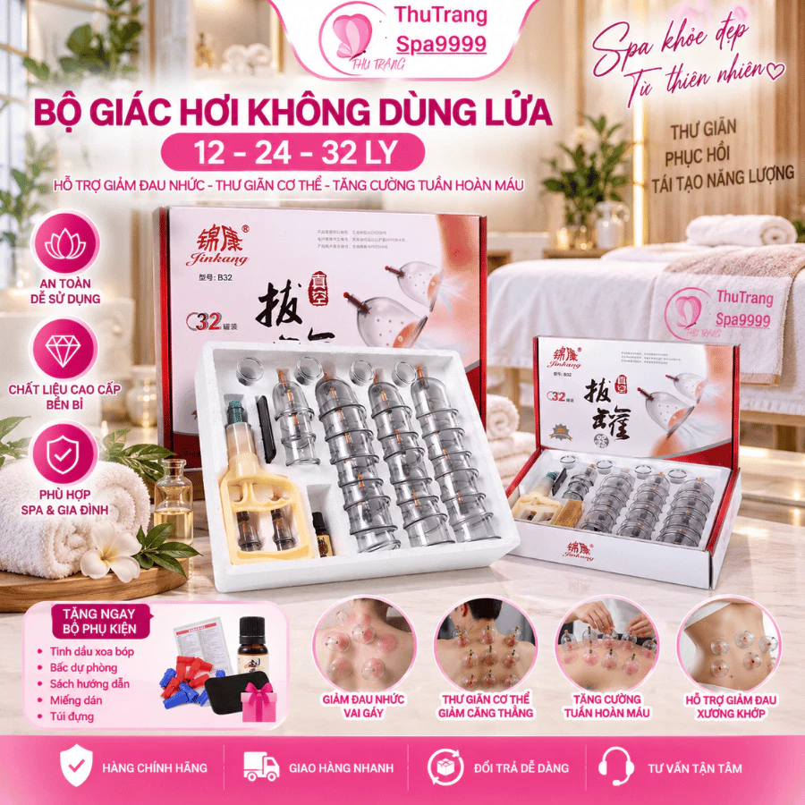 Bộ Giác Hơi Chân Không 32 Cốc 24 Và 12 Cốc Không Dùng Lửa | Giác Hơi Chân Không An Toàn, Cho Người Sử Dụng Giác Hơi
