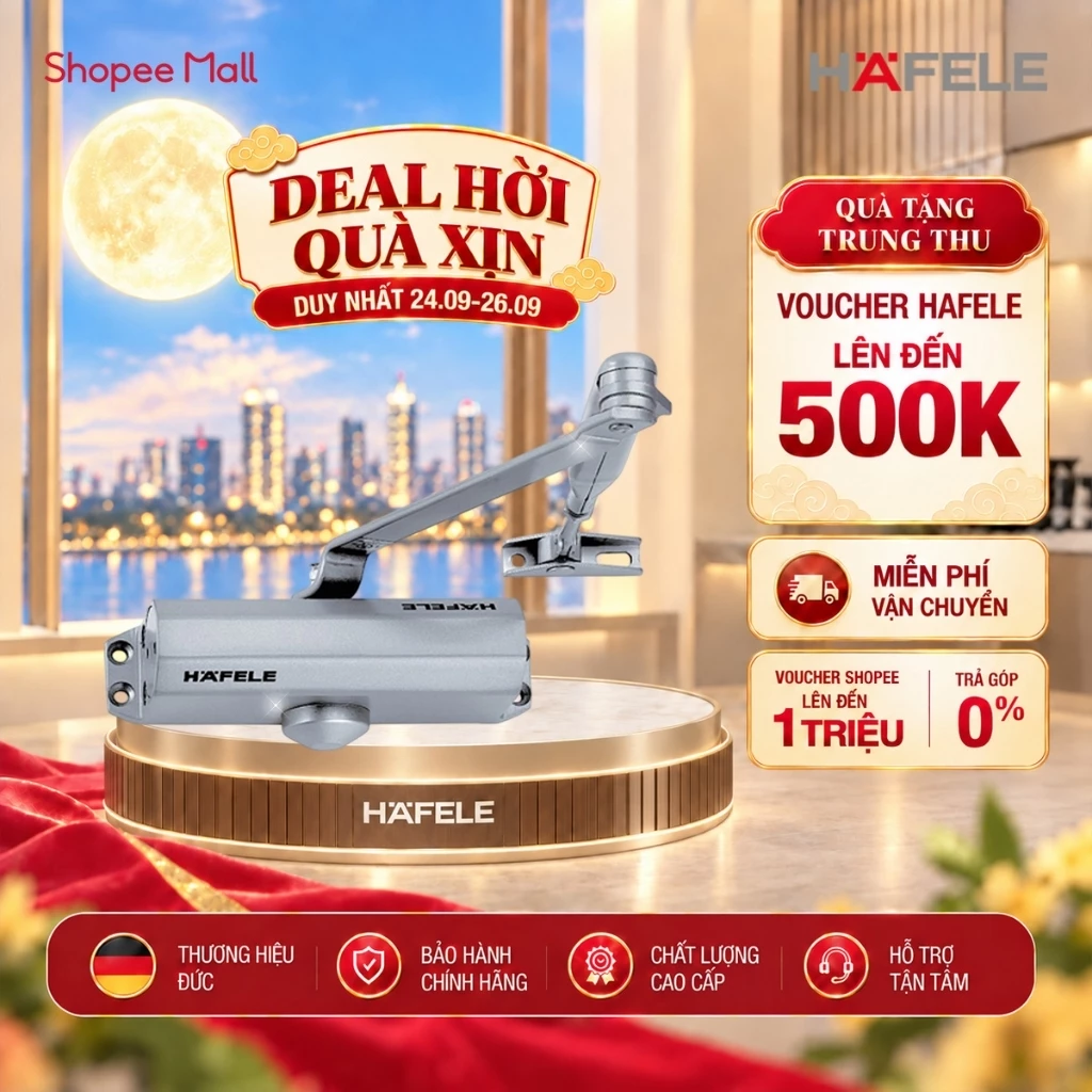 Tay đẩy thủy lực, thiết bị đóng cửa tự động Hafele 499.30.002/499.30.003