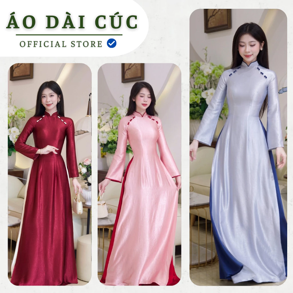 Áo dài Mỹ Vân , dáng truyền thống chiết ly eo, vải lụa TiTan cao cấp phù hợp đi lễ hội, đi chơi - Áo Dài Cúc