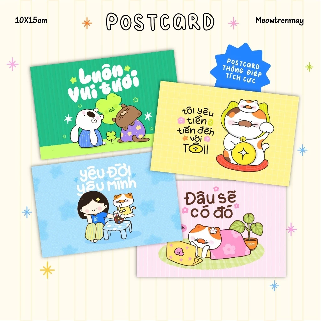 Bộ Thiệp Viết Tay Thông Điệp Tích Cực Dễ Thương – Postcard Động Lực Mới Mỗi Ngày Mini – Meowtrenmay