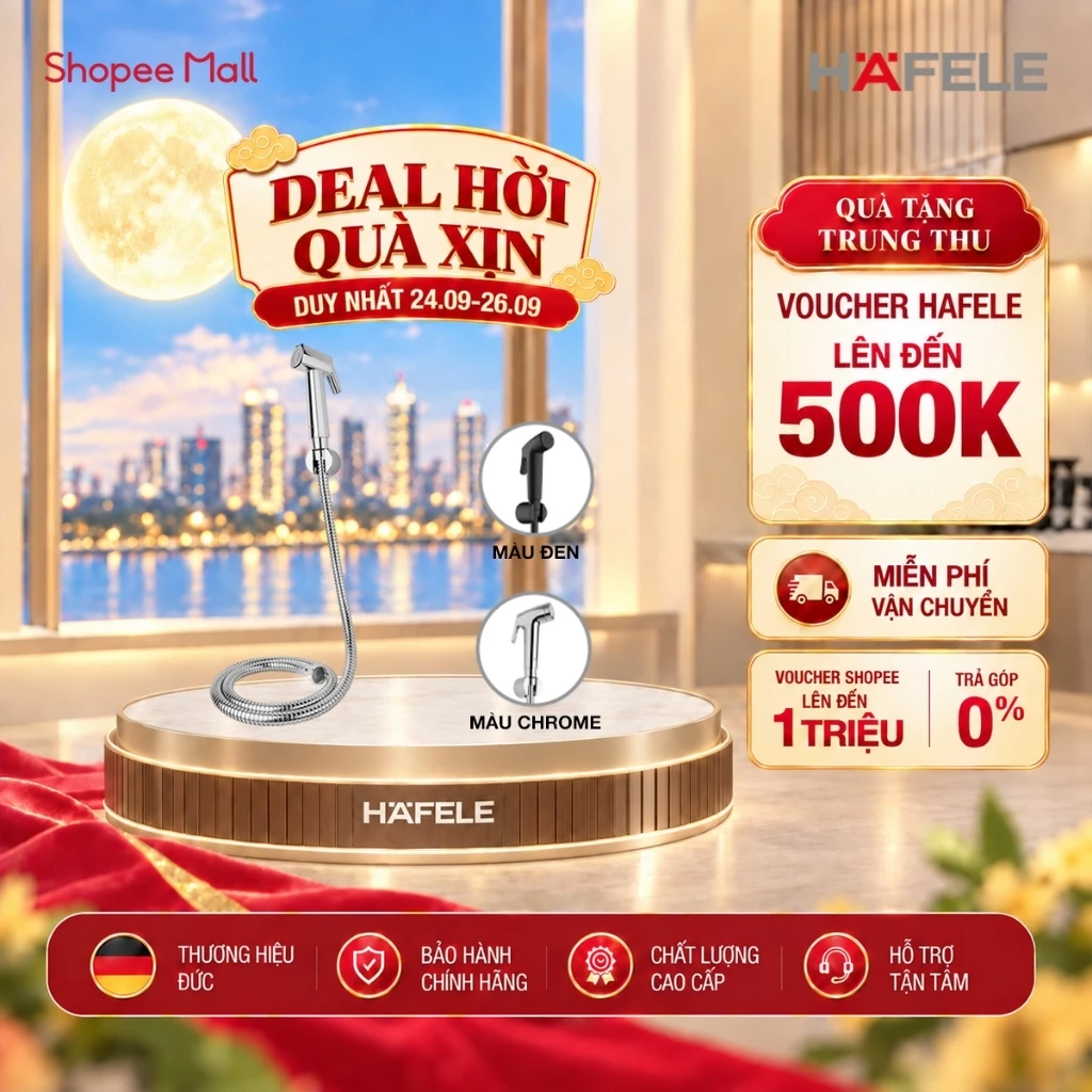 Vòi xịt vệ sinh có giá đỡ và dây cấp Chiba Hafele 589.34.920