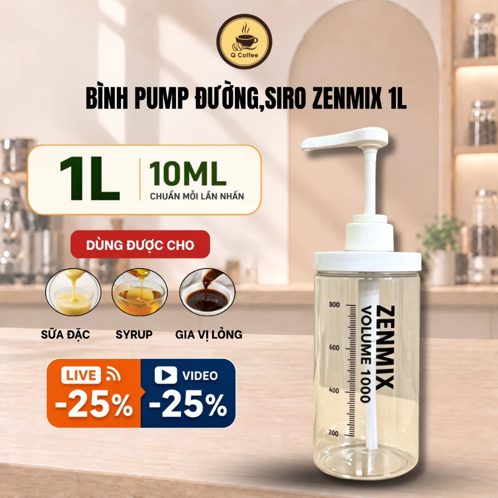 [SIÊU SALE ] Bình Đựng Đường ZENMIX 1L , Bình Bump Đường , Bình Đựng Sirup Đường - Kèm Vòi Tiện Lợi