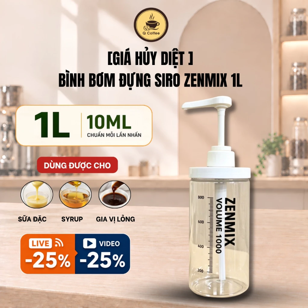 [ GIÁ HỦY DIỆT] Bình Đựng Đường ZENMIX 1L, Bình Đựng Thực Phẩm Bằng Nhựa Kèm Vòi Bơm Tiện Lợi Cho Pha Chế