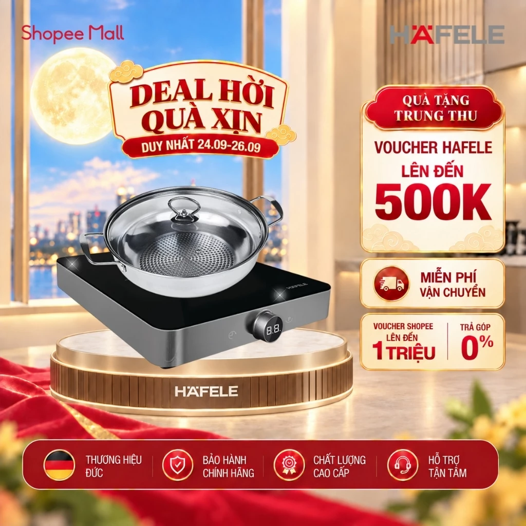 [Tặng kèm nồi lẩu] Bếp từ đơn Hafele HS-I281FG 2000W 536.61.991