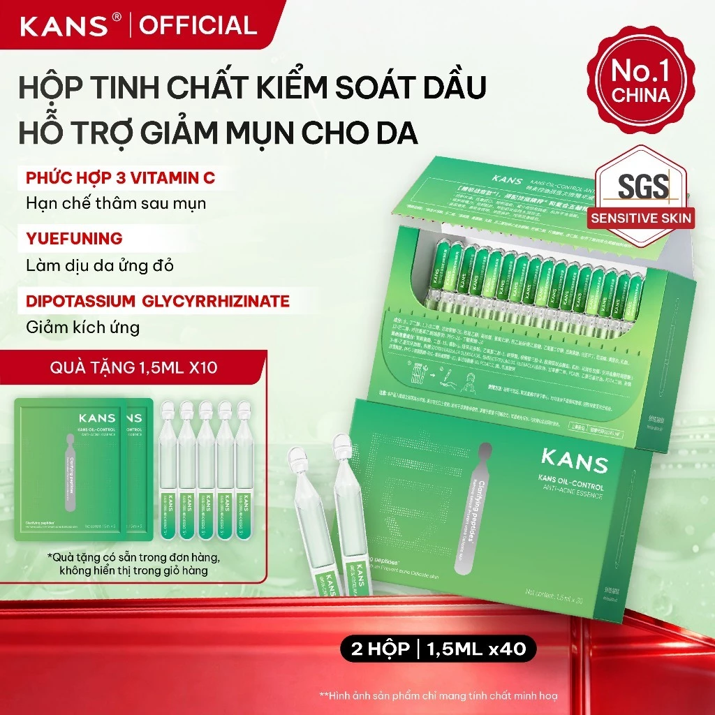 [MỚI] KANS Hộp Tinh Chất Kiểm Soát Dầu Thừa, Hỗ Trợ Giảm Mụn, Kiểm Soát Bã Nhờn, Làm Dịu Da 1.5ml x 20 ống