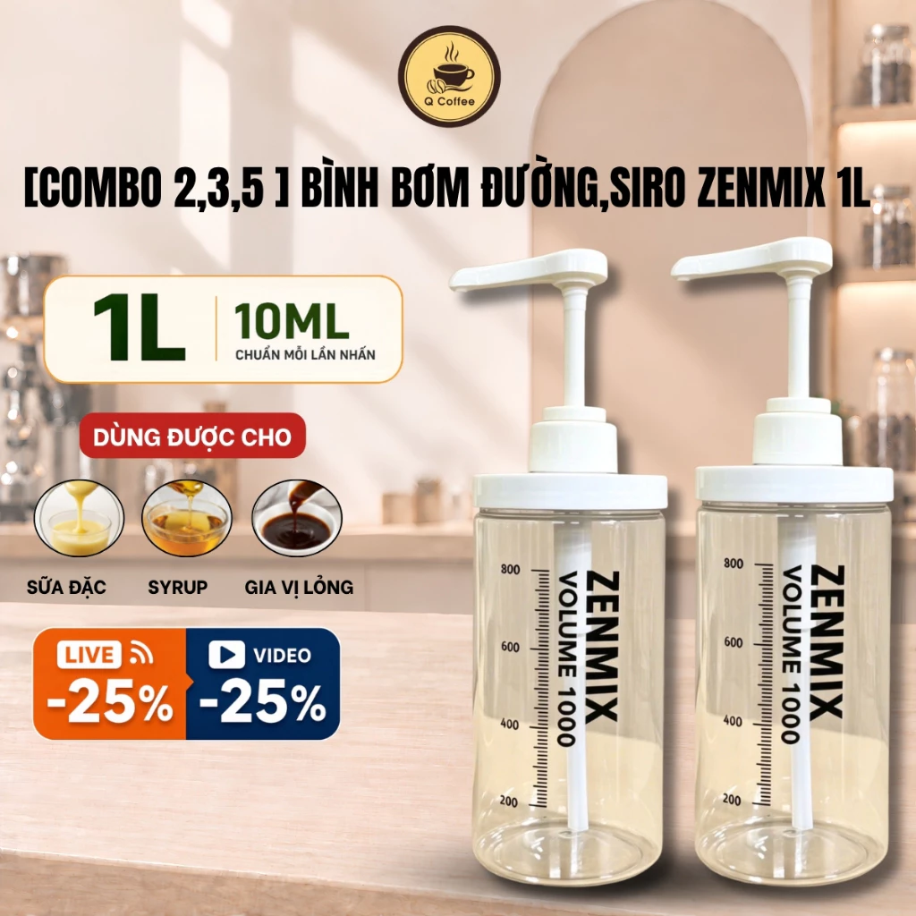 [COMBO 2,3,5] Bình ZENMIX 1L Đựng Siro Có Vòi Pump, Bình Bơm Đường Siro Dạng Lỏng Dùng Cho Pha Chế Nội Trợ