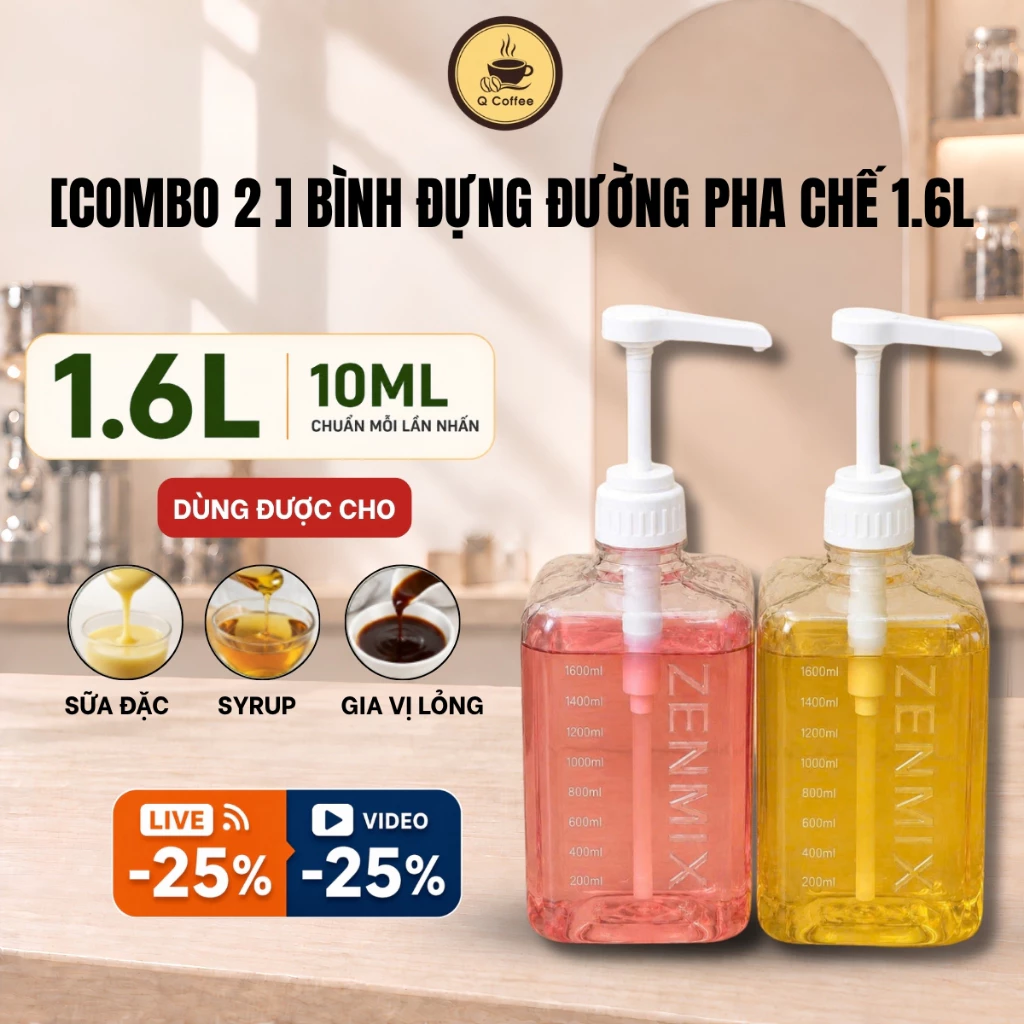 [COMBO] Bình Pump Đường 1.6L, Bình Đựng Siro Định Lượng Chuẩn Chống Nhiễu Trong Pha Chế Sử Dụng Tiện Lợi