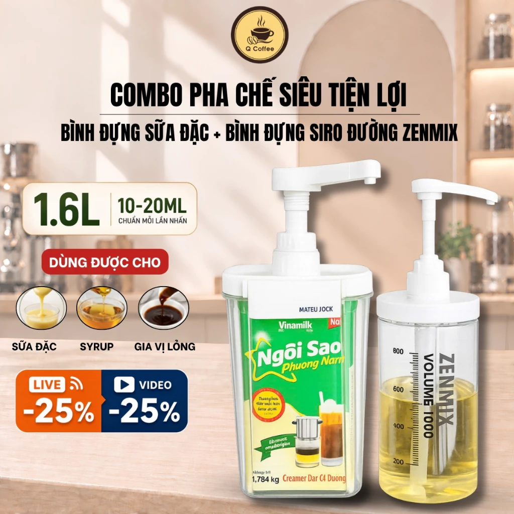[COMBO PHA CHẾ] Bình Đựng Sữa Đặc + Bình Đường Tiện Lợi Trong Pha Chế