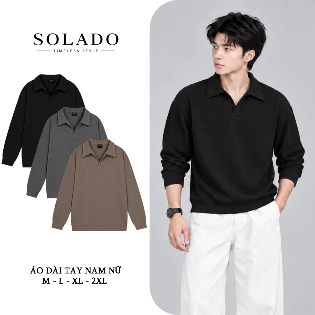 Áo Thun Nam SOLADO Cổ V Form Rộng Tay Dài Thoải Mái Đẹp Chuẩn Form Streetwear PLDT01