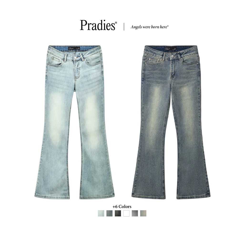 Quần Jeans Nữ Ống Loe Lưng Thấp PRADIES - Faded Flared