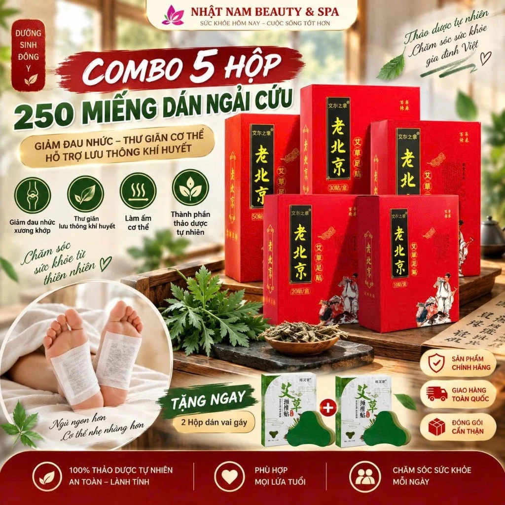 [Combo Mua 5 Tặng 2] Combo 5 Hộp Dán Chân Ngải Cứu Lão Bắc Kinh Giúp Ngủ Ngon, Cải Thiện Giấc Ngủ, Thải Độc Cơ Thể