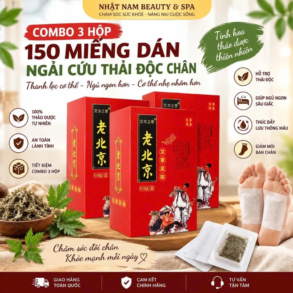 Combo 3 Hộp Dán Chân Ngải Cứu Lão Bắc Kinh Giúp Ngủ Ngon, Cải Thiện Giấc Ngủ, Thải Độc Tố Cơ Thể