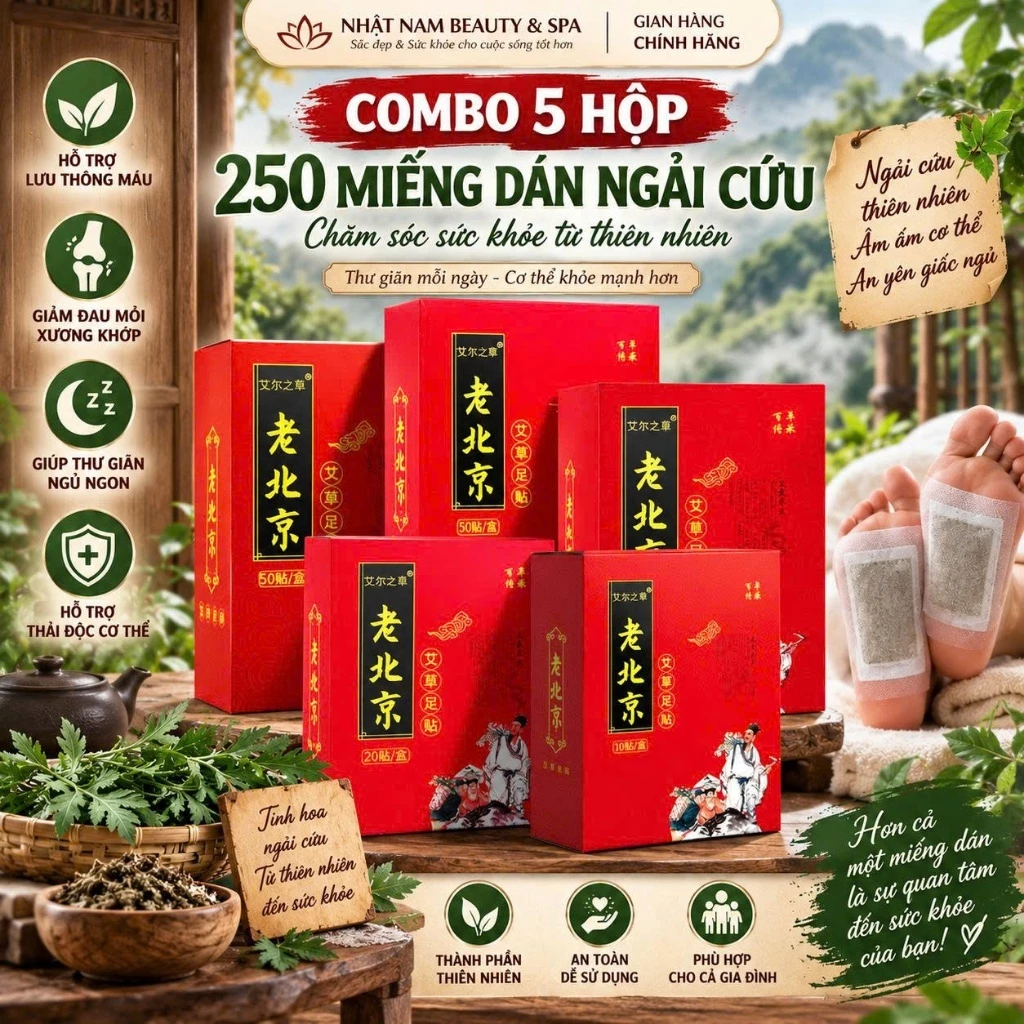 Combo 5 Hộp Dán Chân Ngải Cứu Lão Bắc Kinh Giúp Ngủ Ngon, Cải Thiện Giấc Ngủ, Thải Độc Tố Cơ Thể