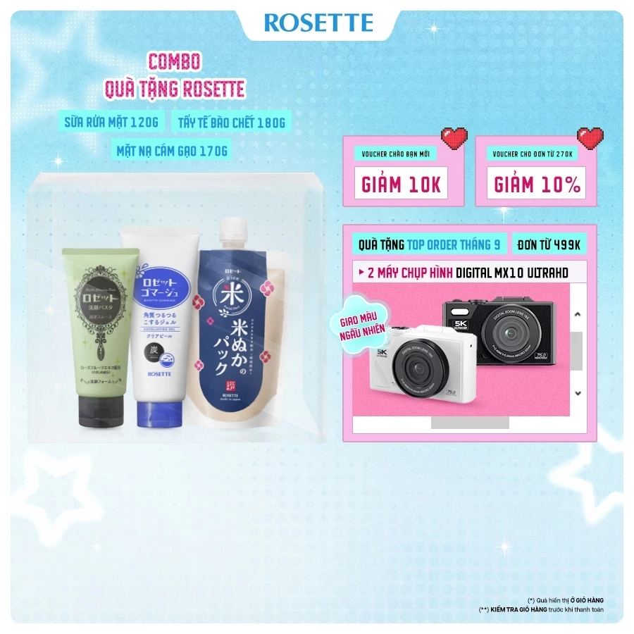 Hộp Quà Tặng Rosette (Mặt nạ + Tẩy tế bào chết + Sữa rửa mặt)
