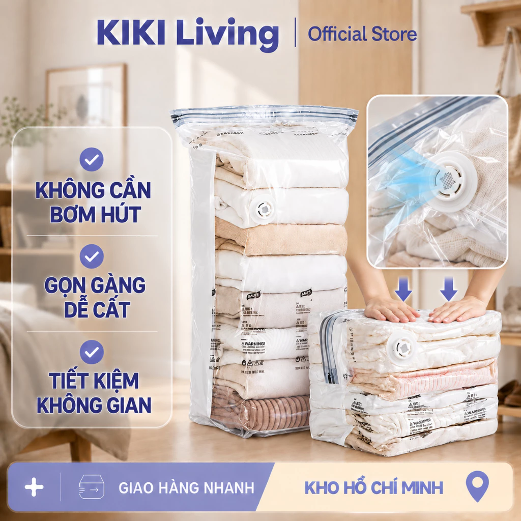 Túi Hút Chân Không Đựng Quần Áo Không Cần Bơm Hút, Nén Bằng Tay Tiết Kiệm Không Gian, Gọn Nhẹ Dễ Cất
