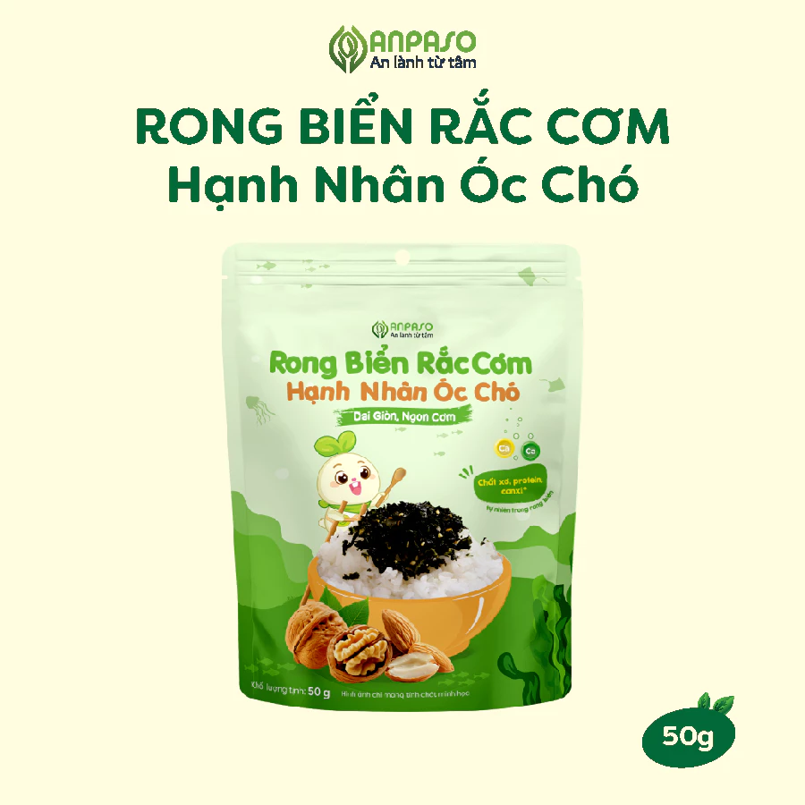 Rong biển rắc cơm Anpaso 50g - Rong biển vụn ăn liền, trộn cơm cho bé vị Oliu và Hạnh nhân óc chó (3)
