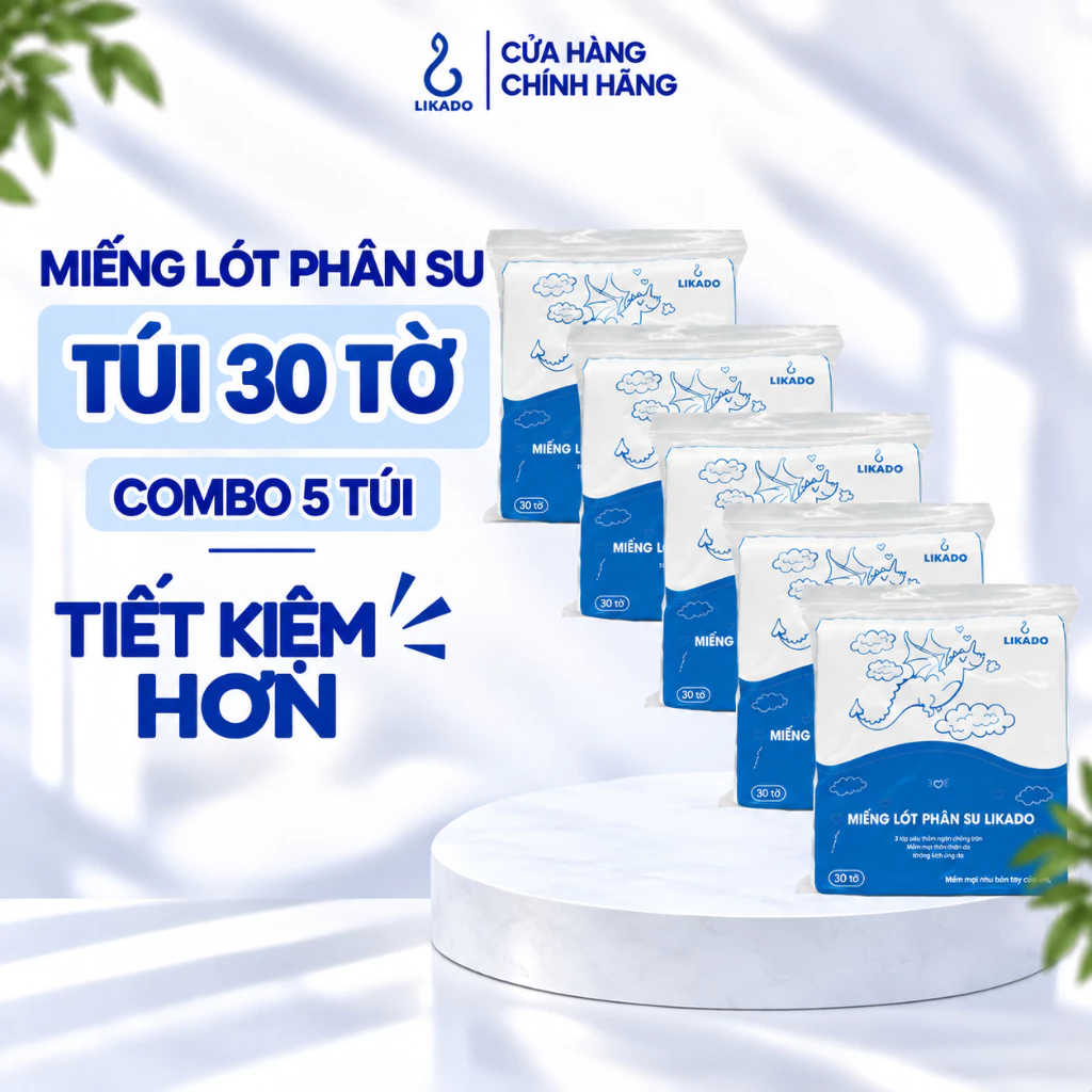 Miếng lót phân su cho bé likado kích thước 20x20cm (30 miếng/1 túi) (5 GÓI)