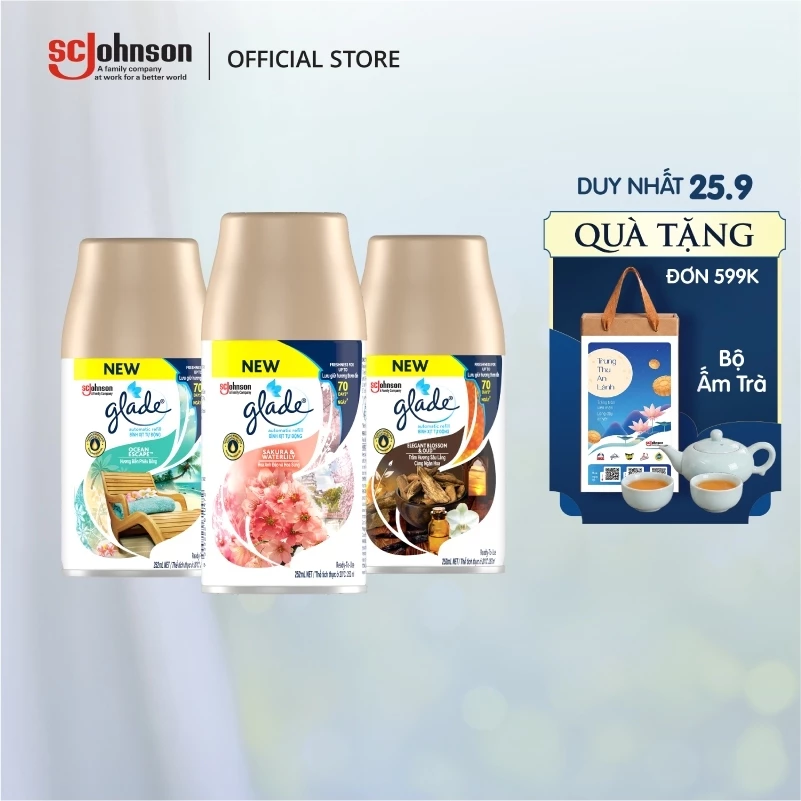 GLADE Combo 2 Lõi Xịt tự động Lưu Hương Bền Lâu Đến 70 ngày 252ml x2