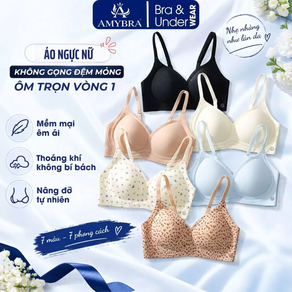Áo Lót Nữ Mút Mỏng Đệm Mỏng 0.5Cm Ôm Trọn V1, Áo Ngực Không Gọng Su Mịn Không Lộ Viền Áo AMYBRA AM63