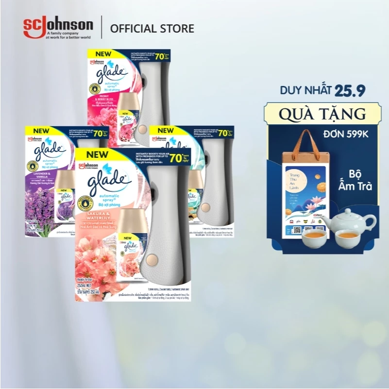 GLADE Bộ Máy & Lõi Xịt Thơm Phòng Tự Động Lưu Hương Tự Nhiên Đến 70 ngày 252ml
